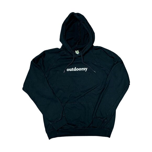 "Outdoorsy" 100% Organic Cotton Black Hoodie Size Medium - Picture 1 of 5